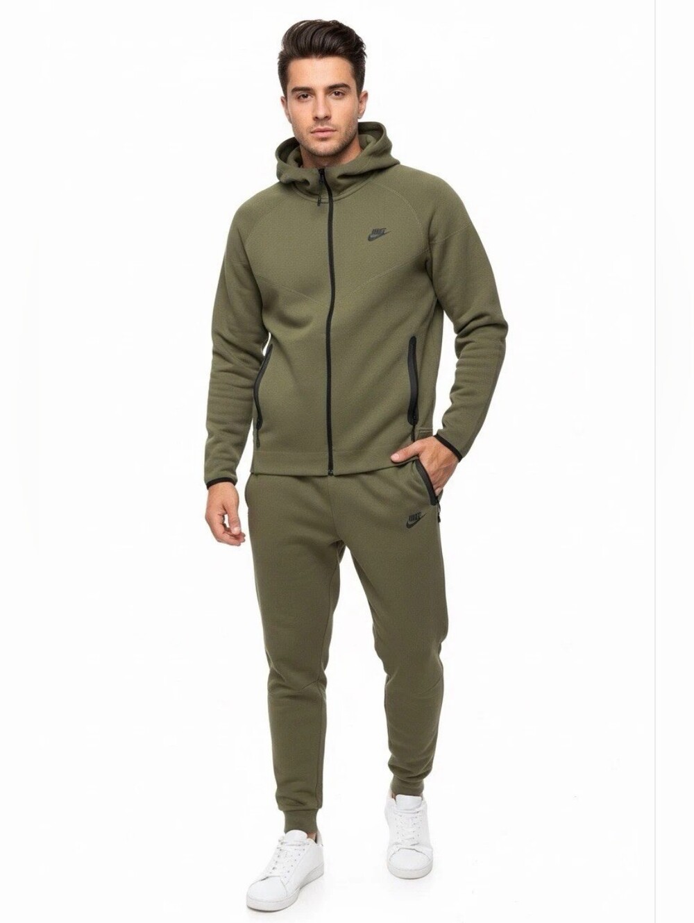 EUC Nike Tech Fleece Full Zip Hoodie and Pants Set (Olive Green ) Size XS